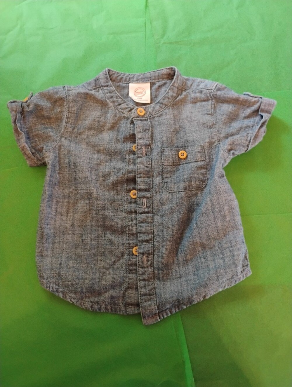 wonder nation Blue Chambray Baby Short-Sleeve Button Shirt